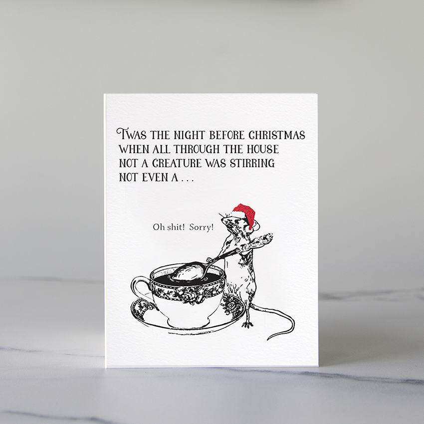 Stirring Mouse, Funny Christmas Greeting Card