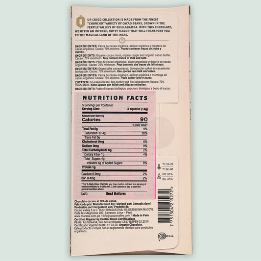 Marana Dark Chocolate Bar Cusco 70% (Peruvian Chocolate)