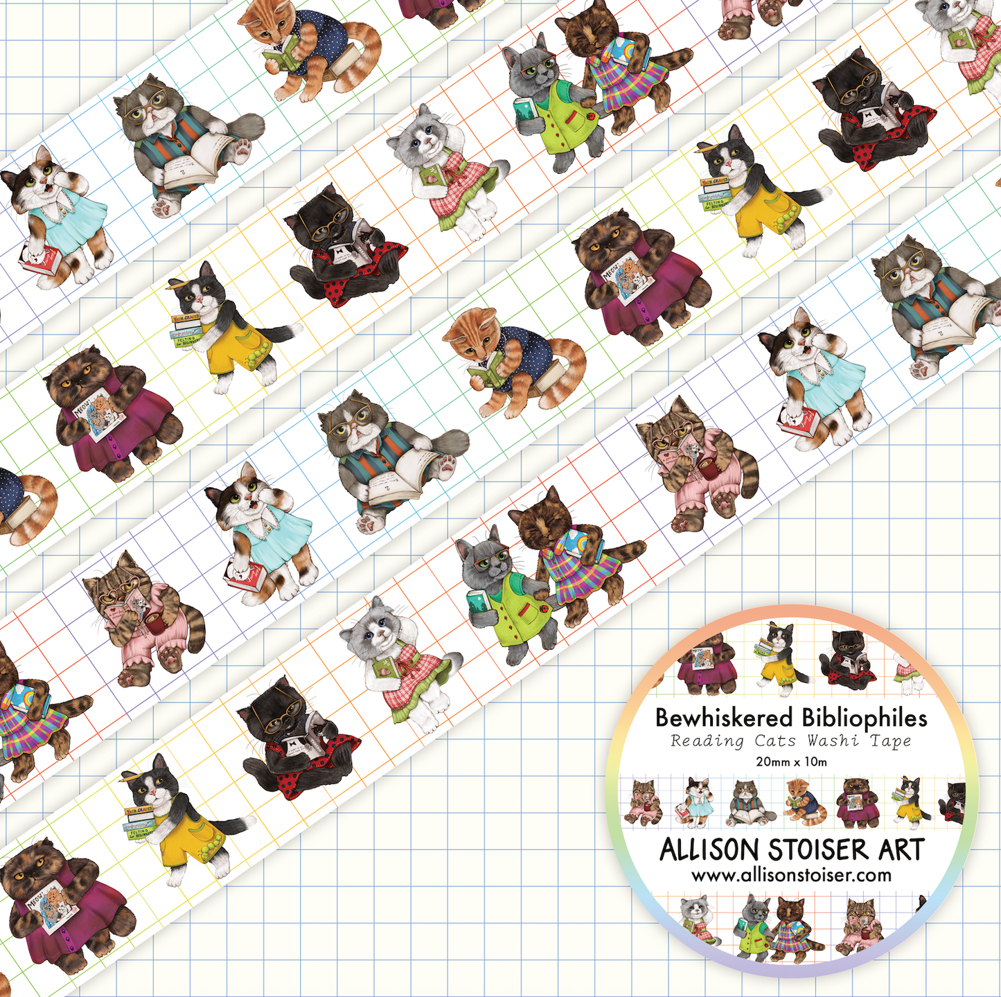 Bewhiskered Bibliophiles Reading Cats Washi Tape