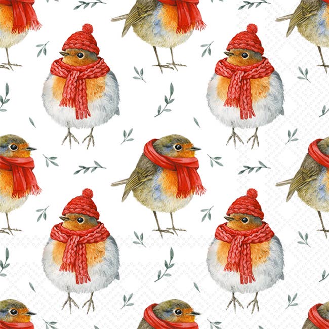 Paper Cocktail Napkins 20ct Robin In Winter Christmas