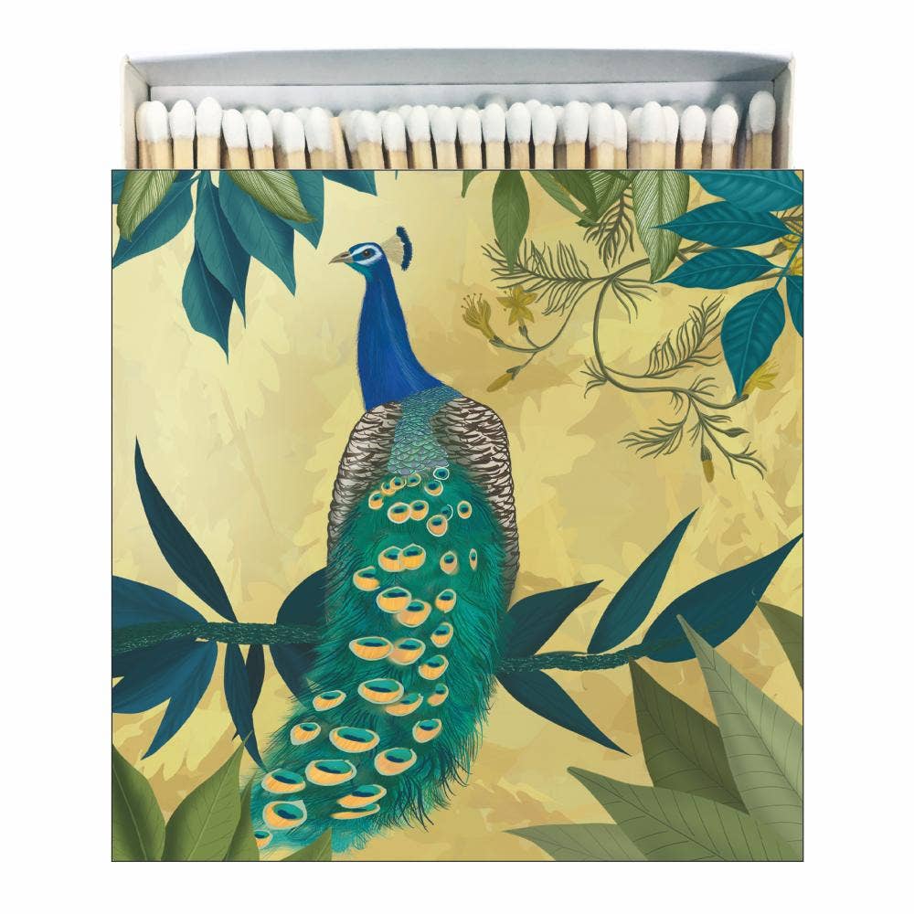 MATCHES IN SQUARE BOX-GILDED PEACOCK