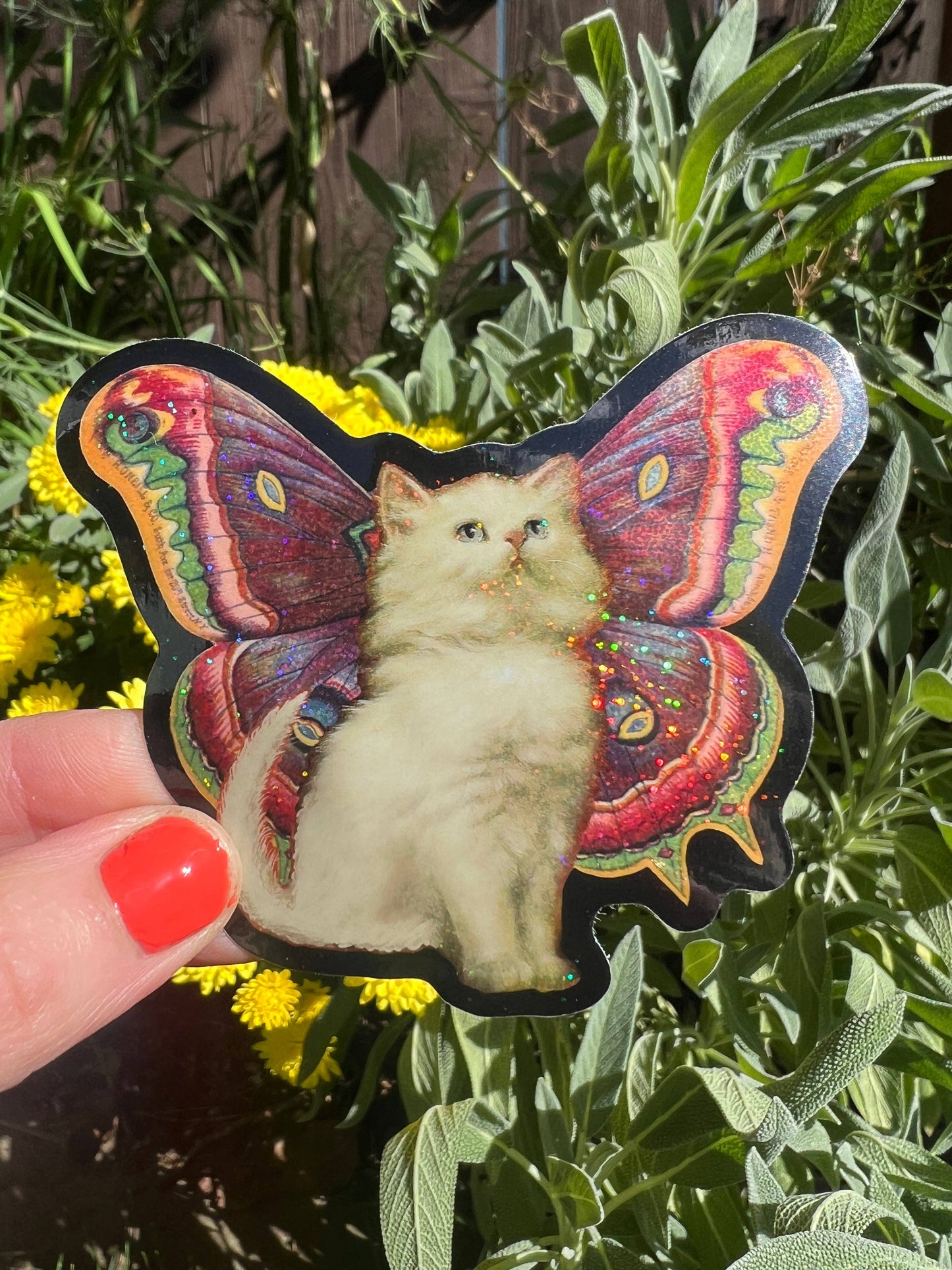 Cat Butterfly Glitter Sticker