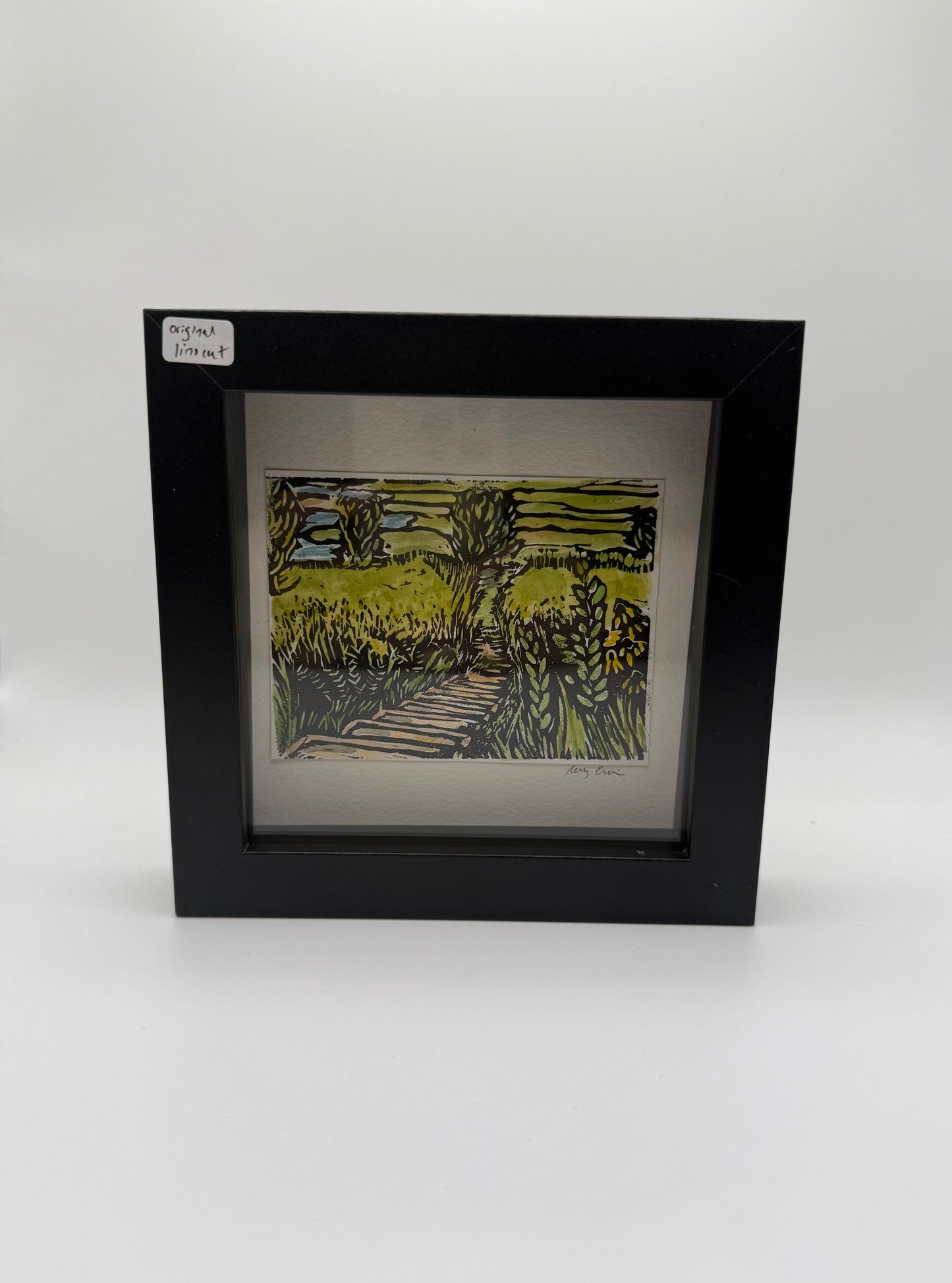 Original Linocut Print, Handpainted - Shadow Box