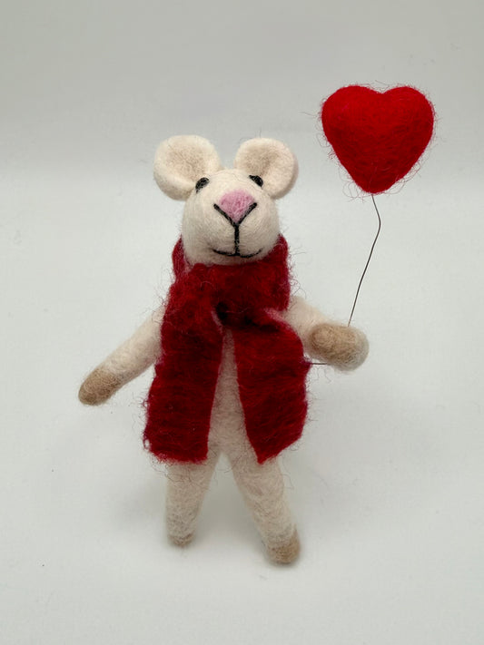 Felted Standing Mouse with Heart Balloon