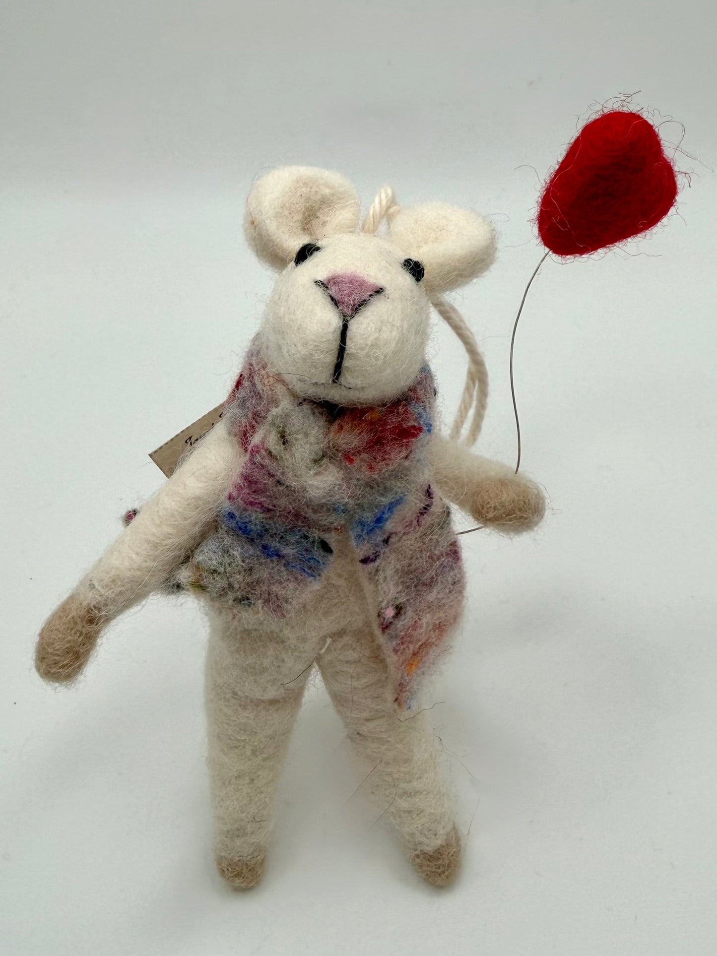 Felted Standing Mouse with Heart Balloon