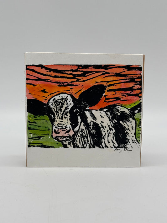 Original Linocut Print, Handpainted - Animals on Birch Wood Blocks