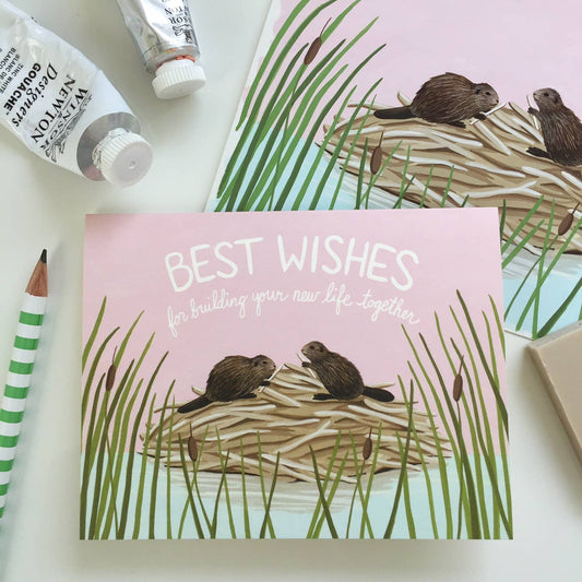 Beavers Building a Dam Best Wishes Wedding Card - The Regal Find