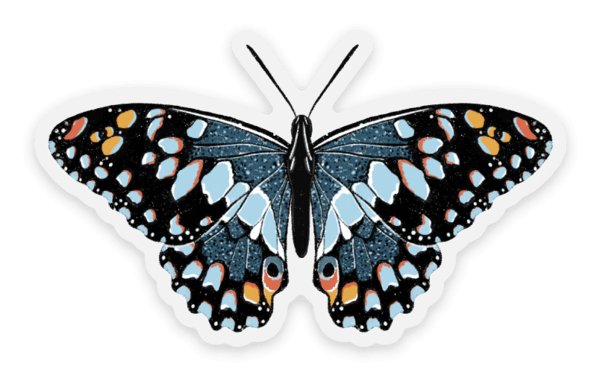 Clear Blue Speckled Butterfly Sticker, 2.5x1.5in - The Regal Find