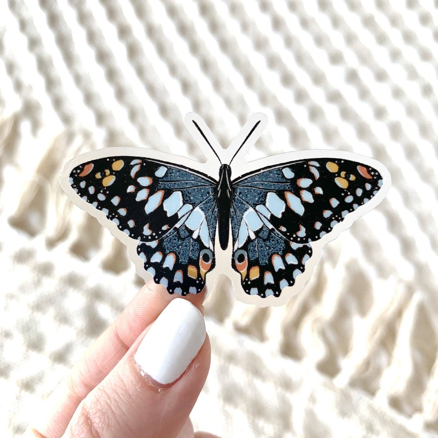 Clear Blue Speckled Butterfly Sticker, 2.5x1.5in - The Regal Find
