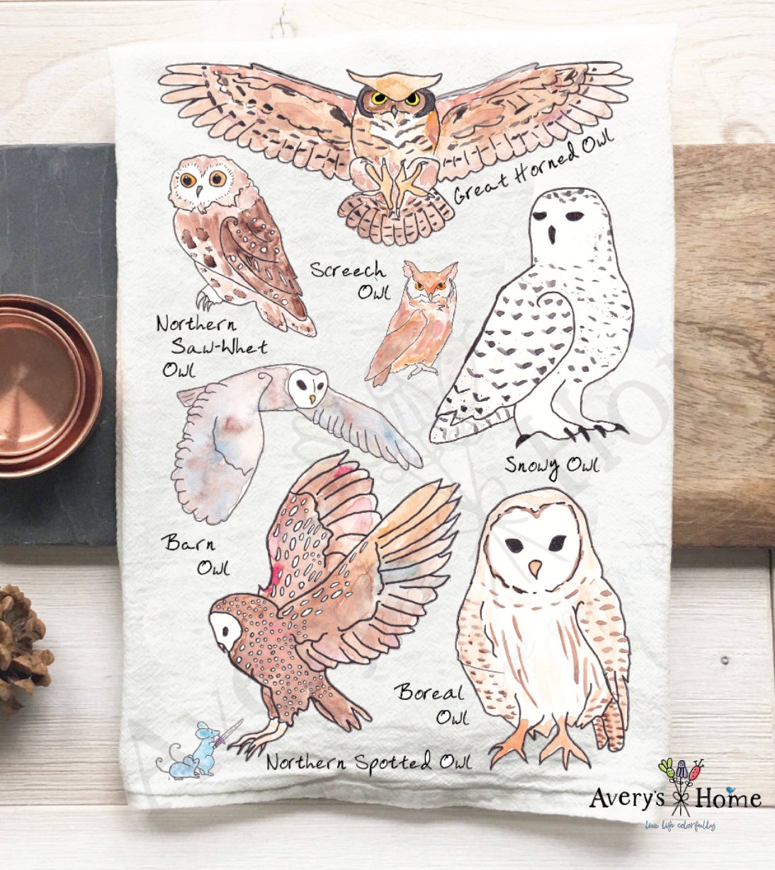 Owls of North America Bird Watcher Gift Dish Towel - The Regal Find