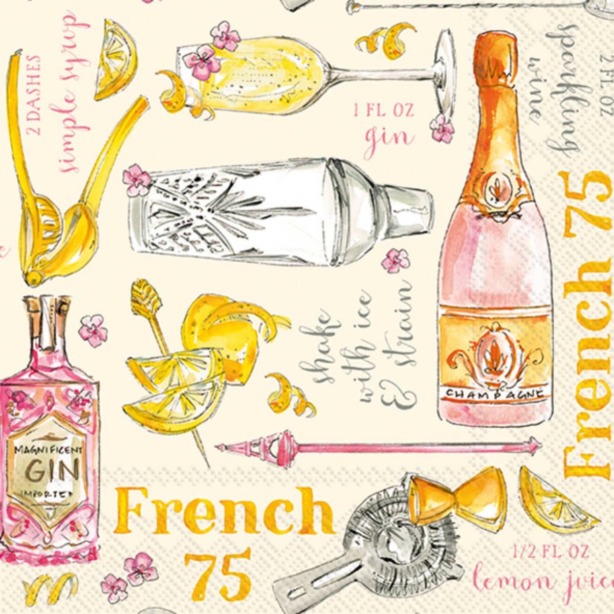 Paper Cocktail Napkins Pack of 20 French 75 - The Regal Find