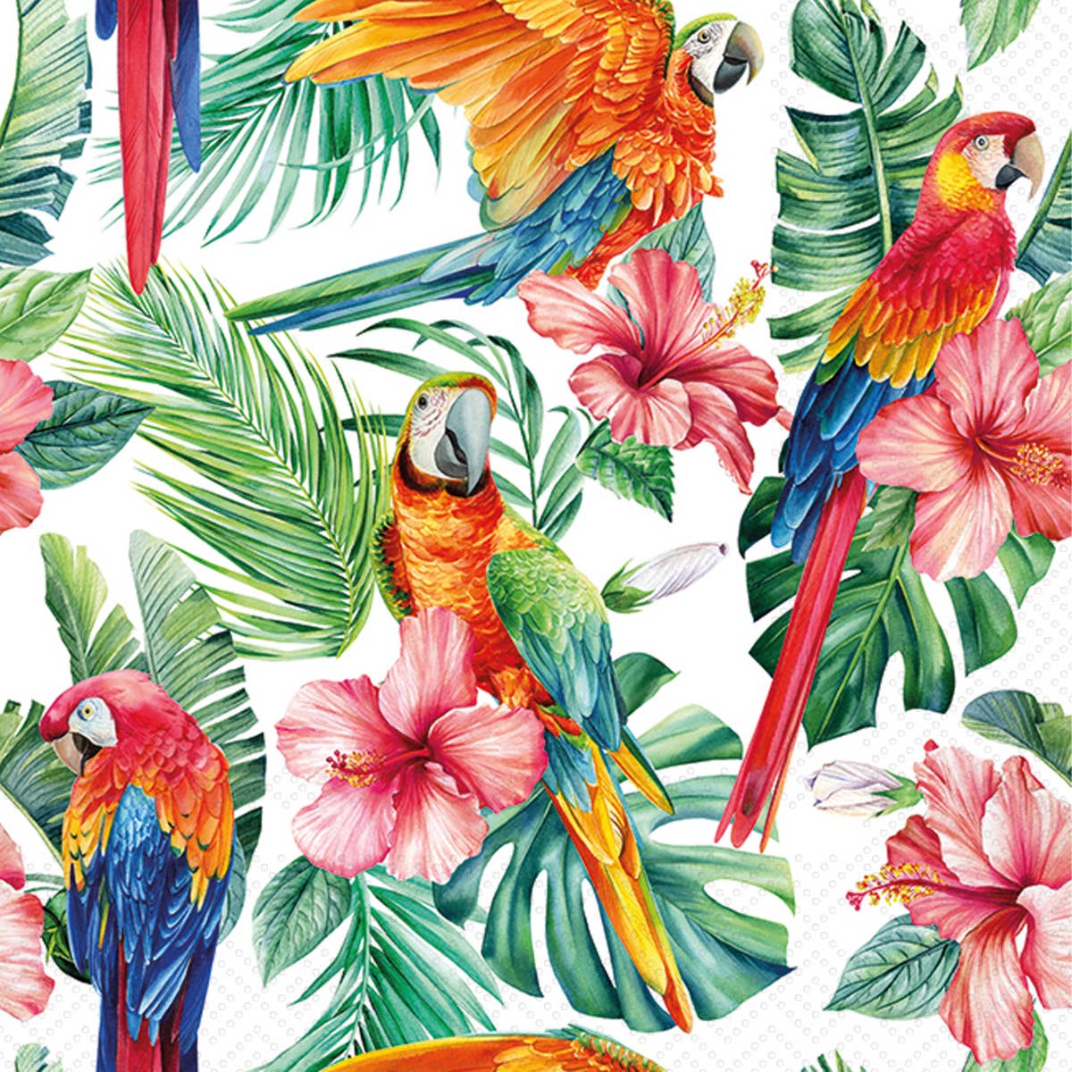 Paper Cocktail Napkins Pack of 20 Scarlet Macaw & Hibiscus - The Regal Find
