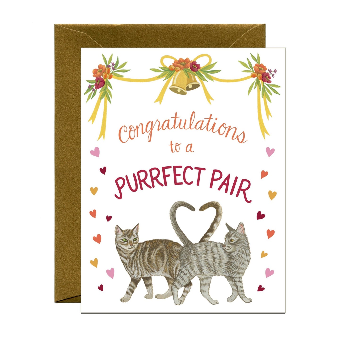 Purrfect Pair Cats with Flowers and Hearts Wedding Card - The Regal Find