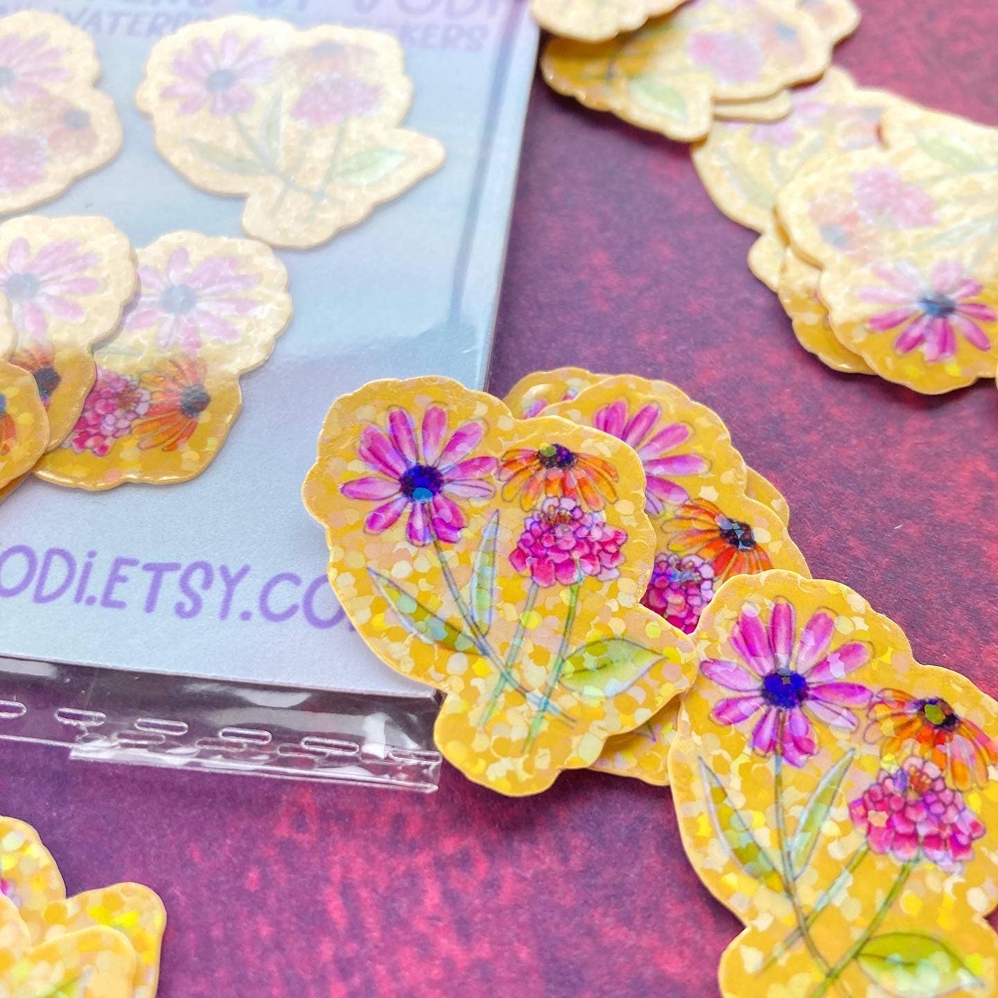 Tiny Wildflowers Holographic Glitter Stickers - The Regal Find