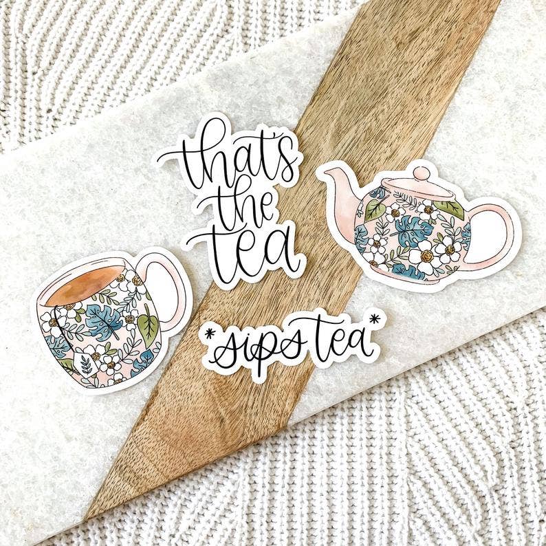 Tropical Pink Teapot Sticker 3.5x2.25in - The Regal Find