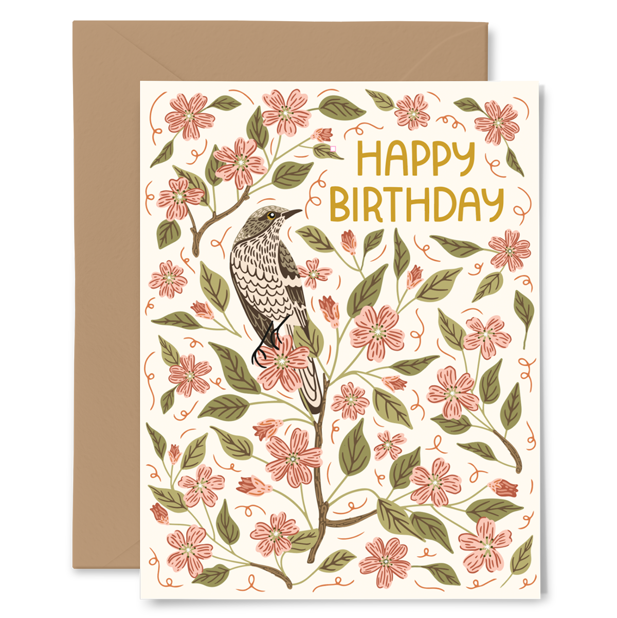 Apple Blossom Birthday Card - Bird & Floral Greeting Card