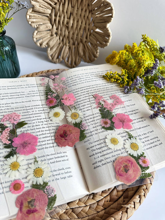 Pink + White Pressed Flower Bookmark