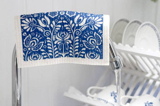 Swedish Dishcloth - Scandi Bloom - Blue: Blue