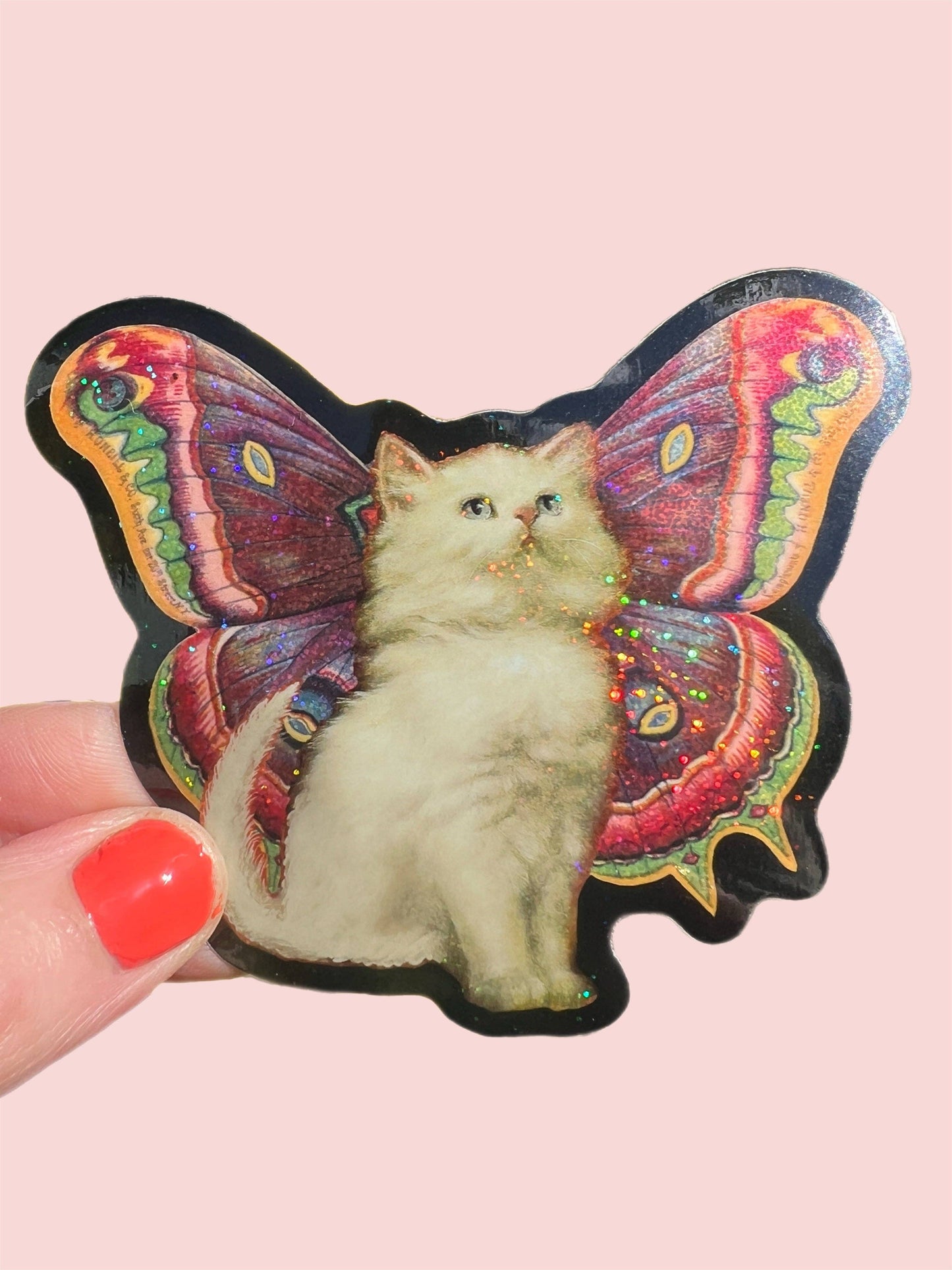 Cat Butterfly Glitter Sticker