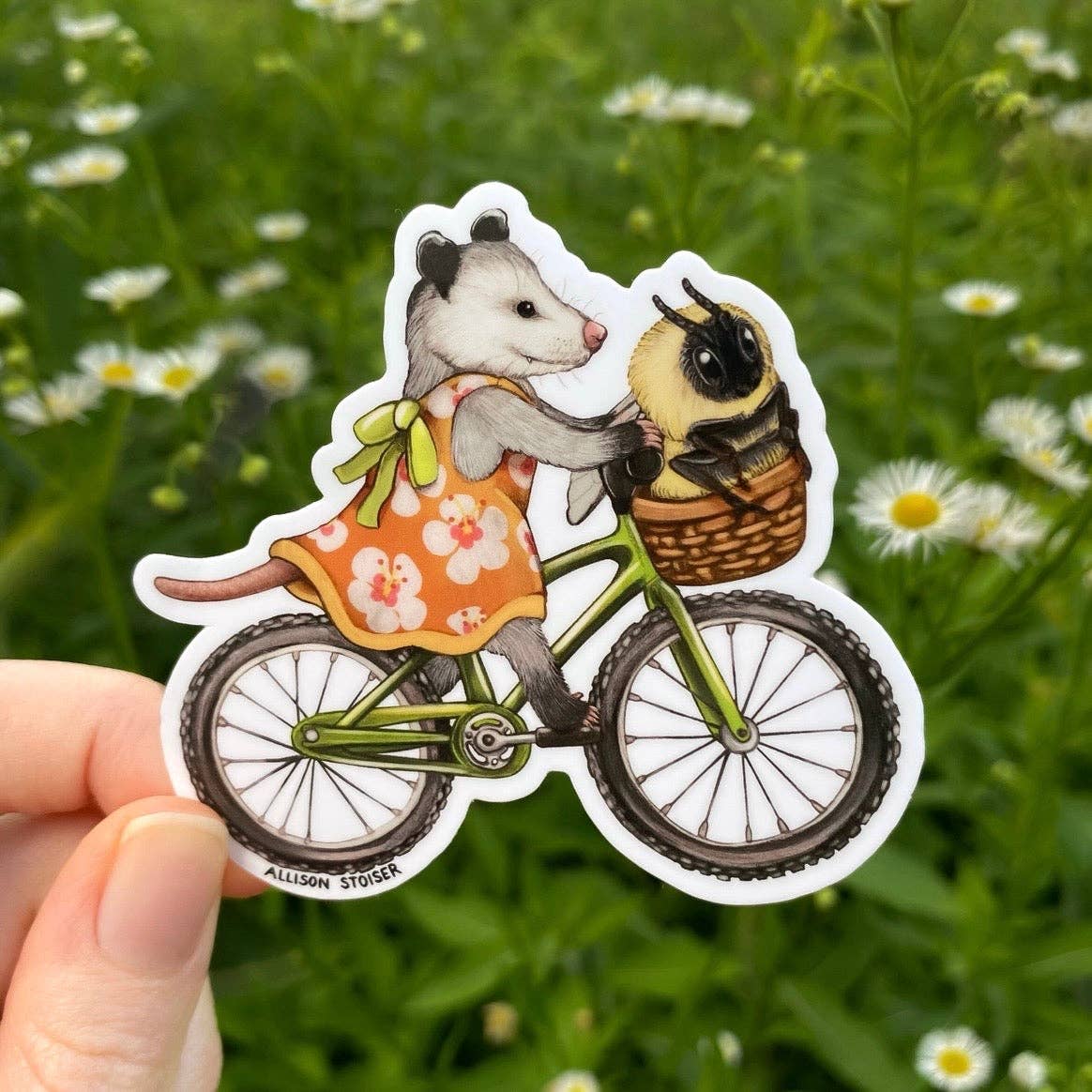 Opossum Summertime Cyclist Weatherproof Vinyl Sticker