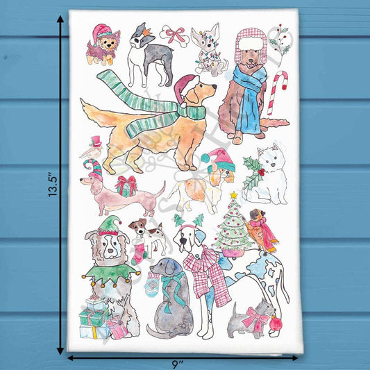 Adorable Dogs Christmas Kitchen Décor Tea Towel
