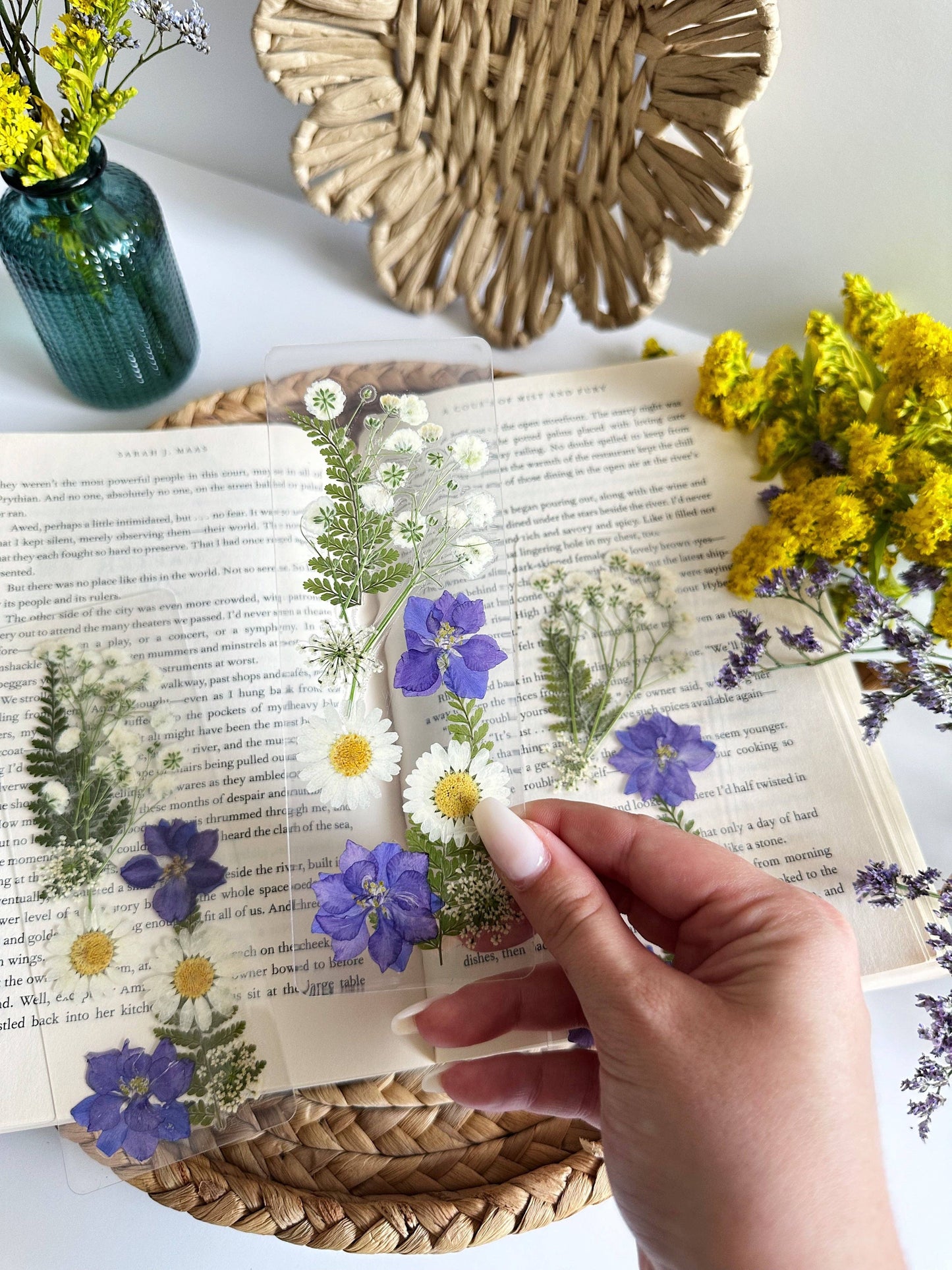 Purple + White Pressed Flower Bookmark