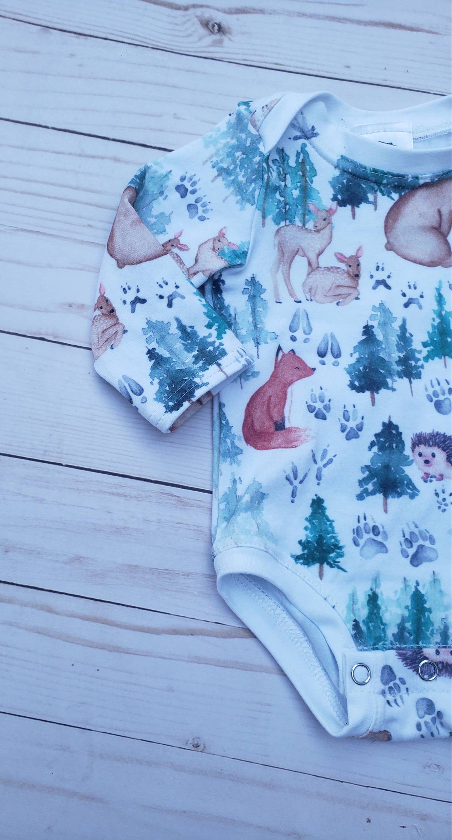 Woodland bodysuit,infant clothing, bodysuit,infant romper: Newborn / Short sleeve