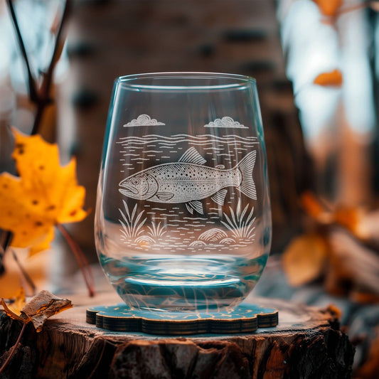 Trout Drinking Glasses: Old Fashioned ~ 12 oz
