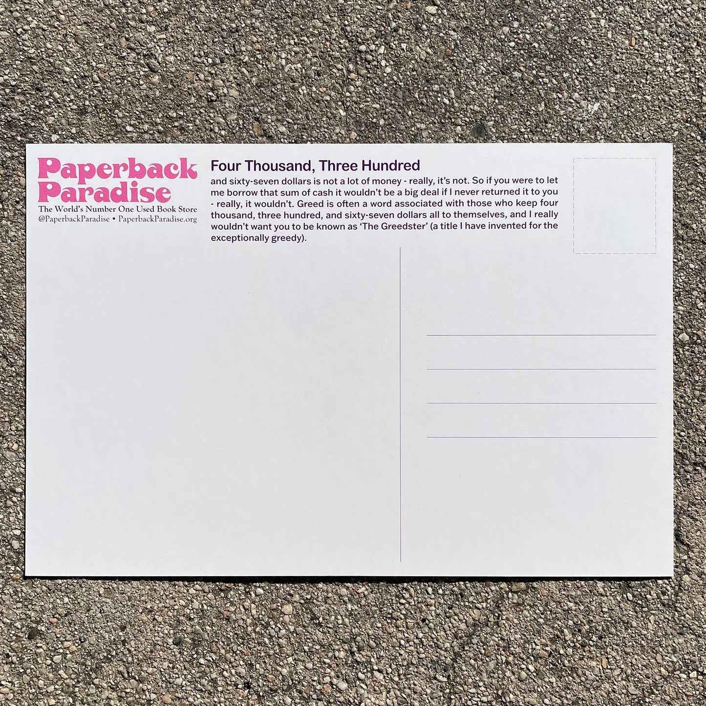 Can I Borrow Four Thousand, Three Hundred... Postcard