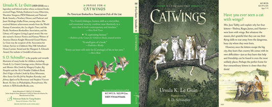 Book cover of 'Catwings' with illustrations of cats and a green section.
