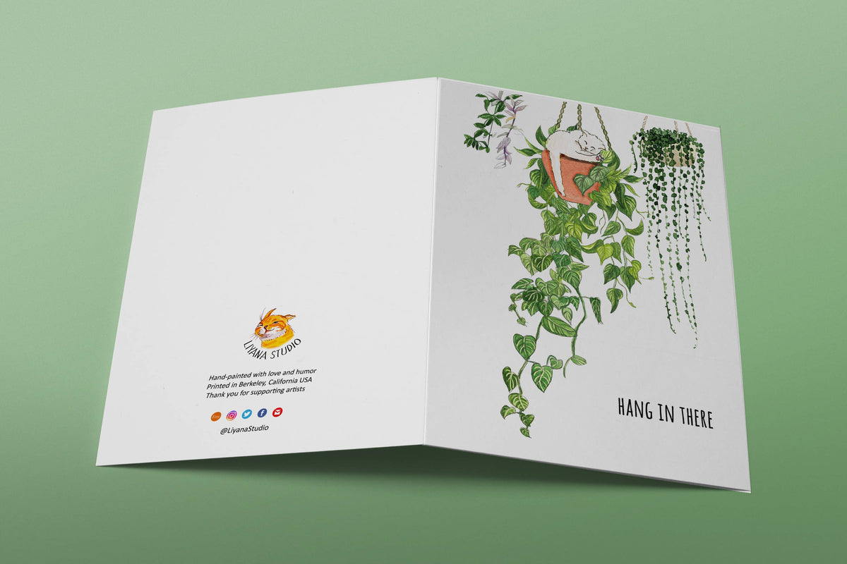 Hanging Plant Cat - Thinking Of You Card: Single