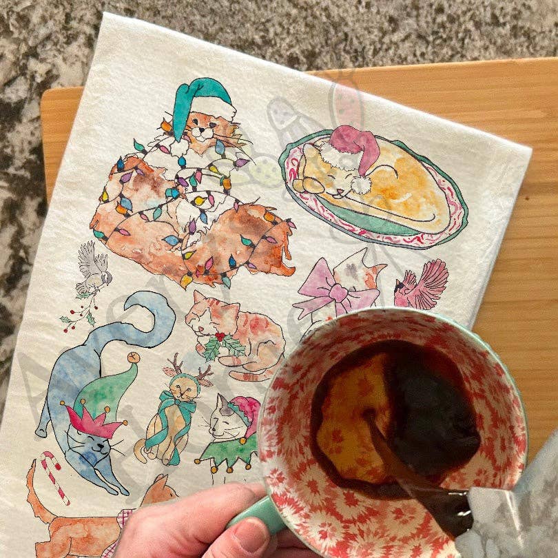 Adorable Cats Christmas Kitchen Décor Tea Towel