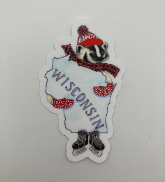 Winter Badger Hugging WI Sticker