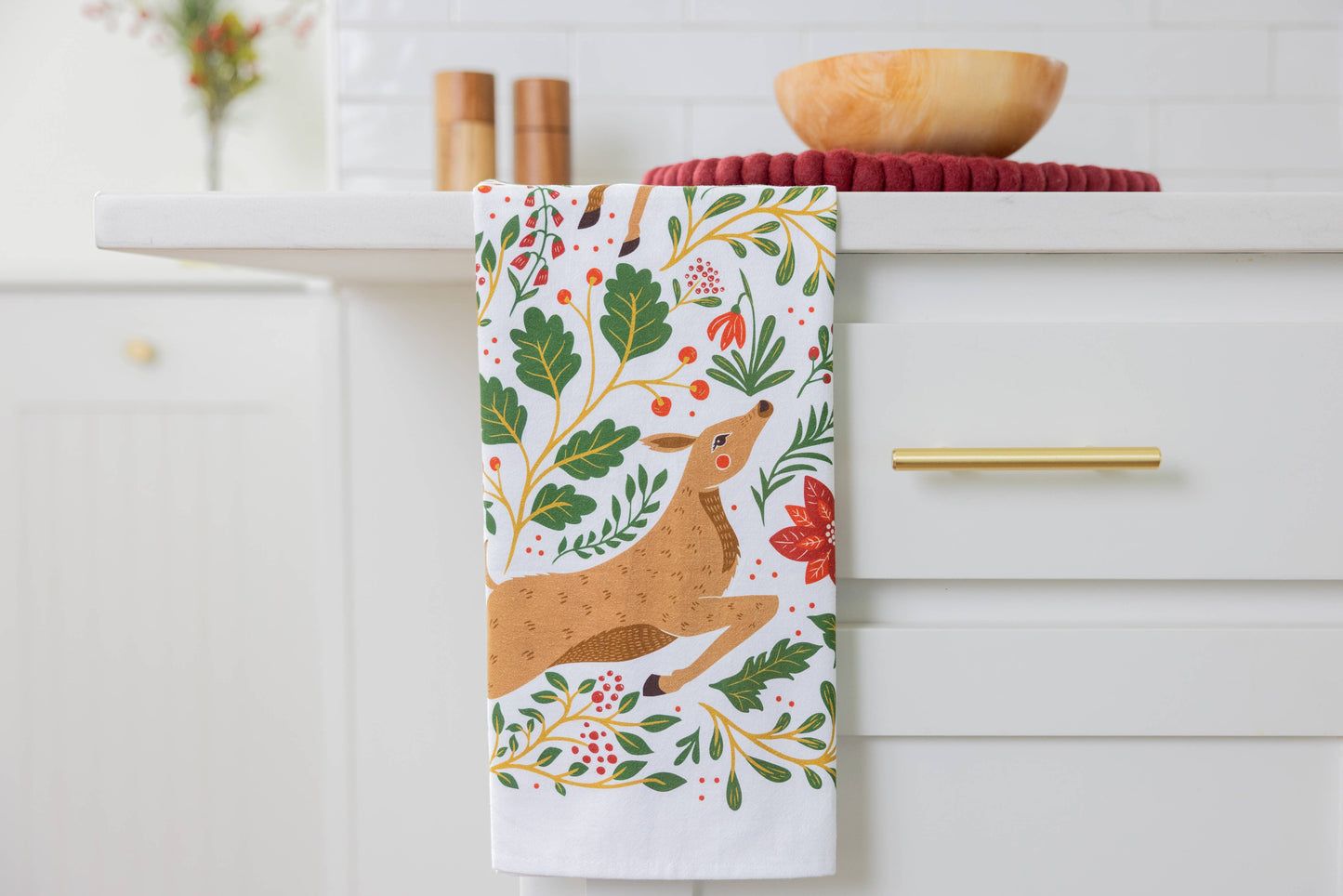 Christmas Forest Tea Towel - Woodland Holiday Kitchen Towel