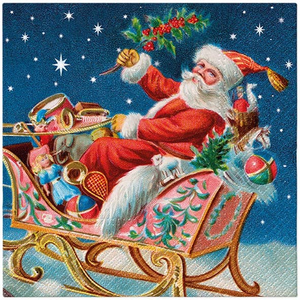 Santa on a Sleigh Lunch Napkins - Christmas Paper Napkins