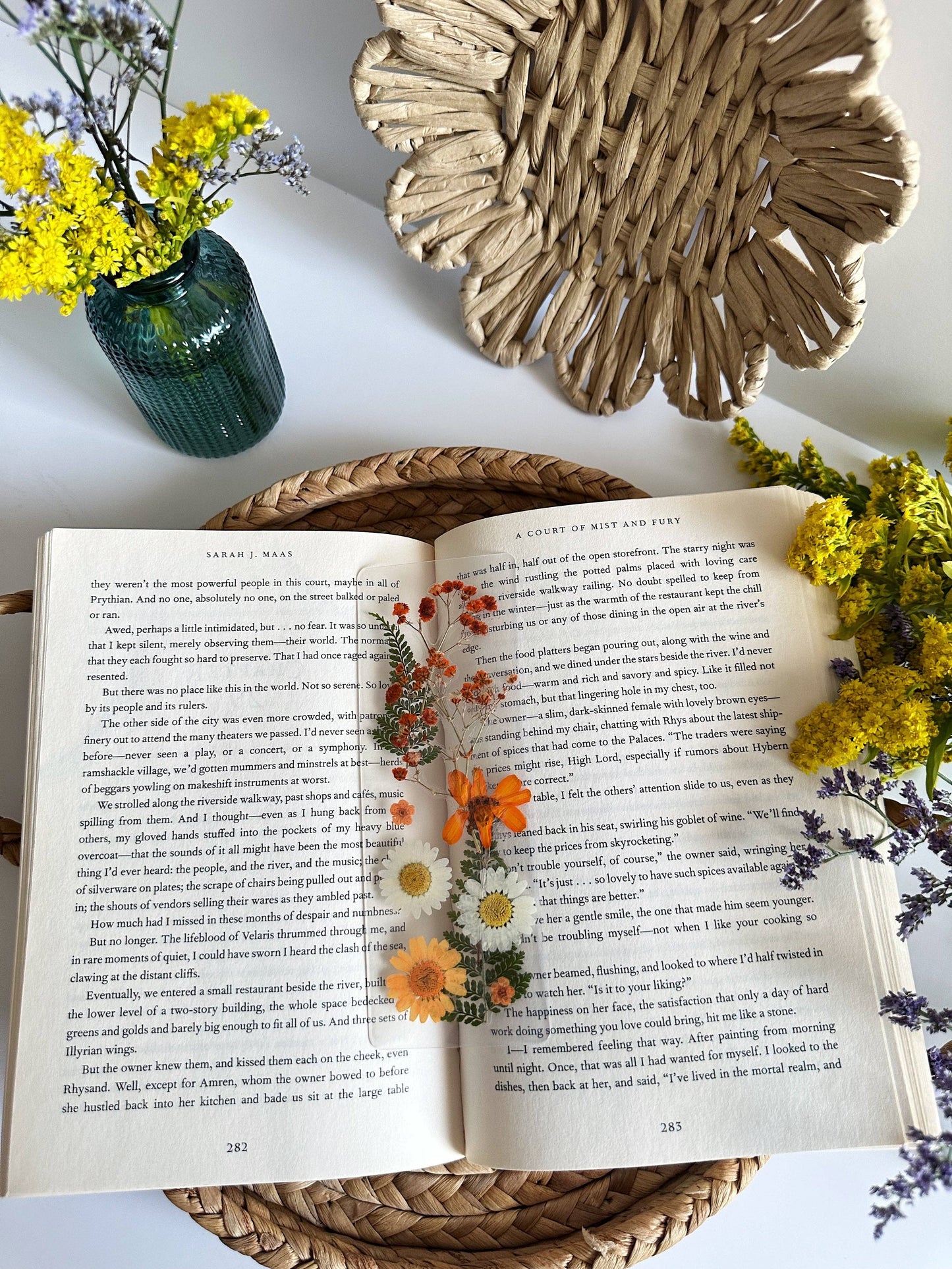 Orange + White Pressed Flower Bookmark
