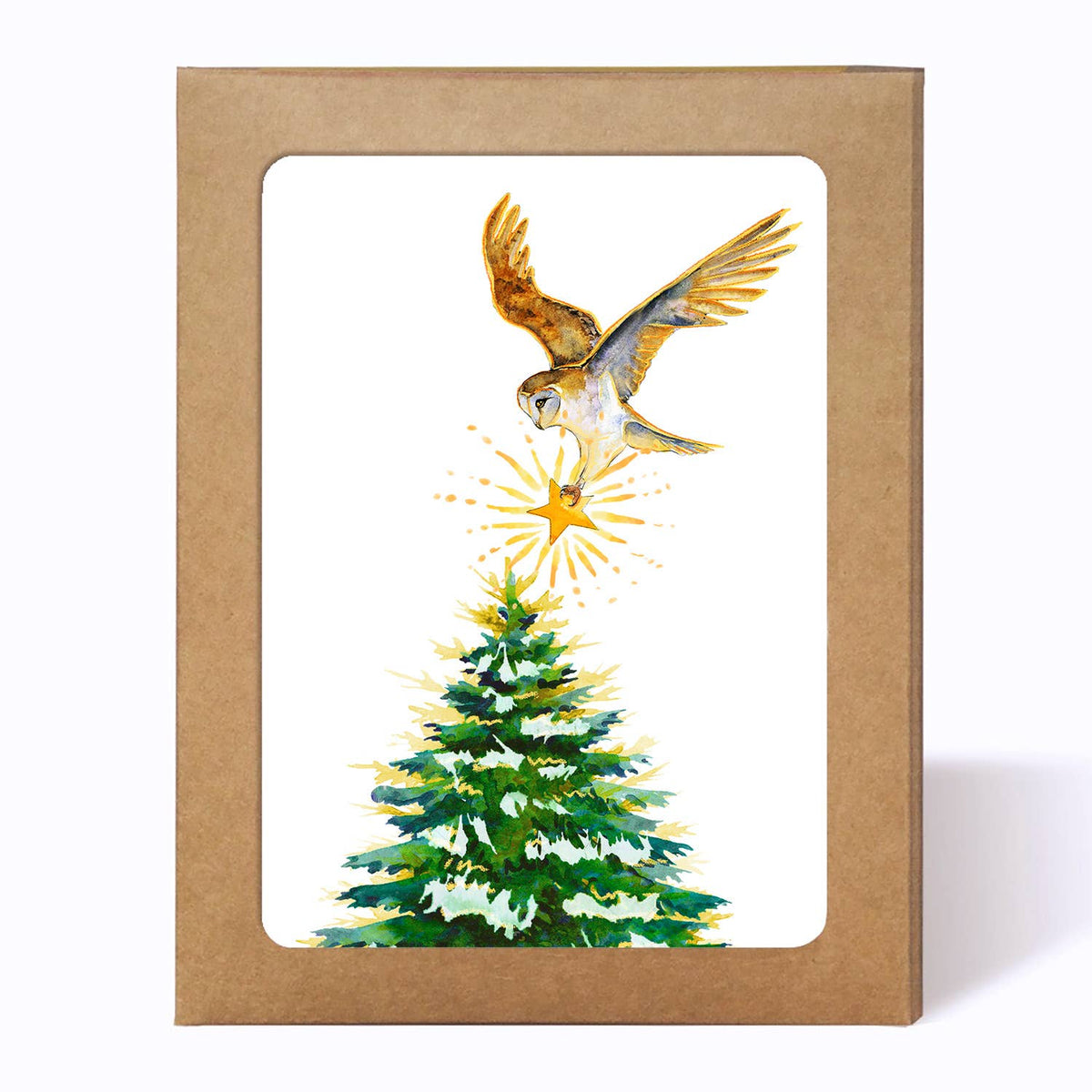 Owl Pine Tree - Christmas Card: Single