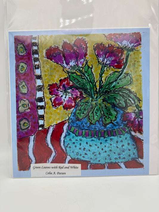 Green Leaves with Red and White 11 x 14 Print