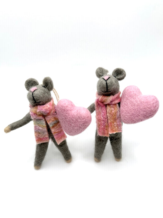 Felted Standing Mouse with Heart