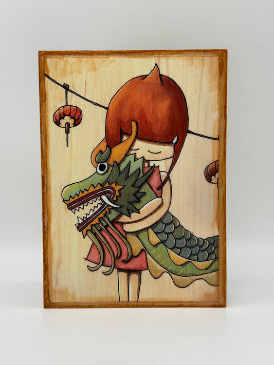 Ninjagrl Wood Mounted Print - dragon