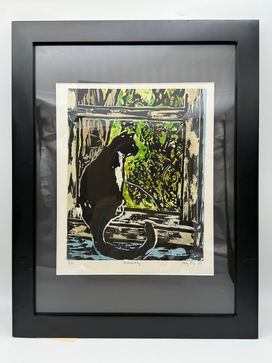 Birdwatching Original Woodcut Print