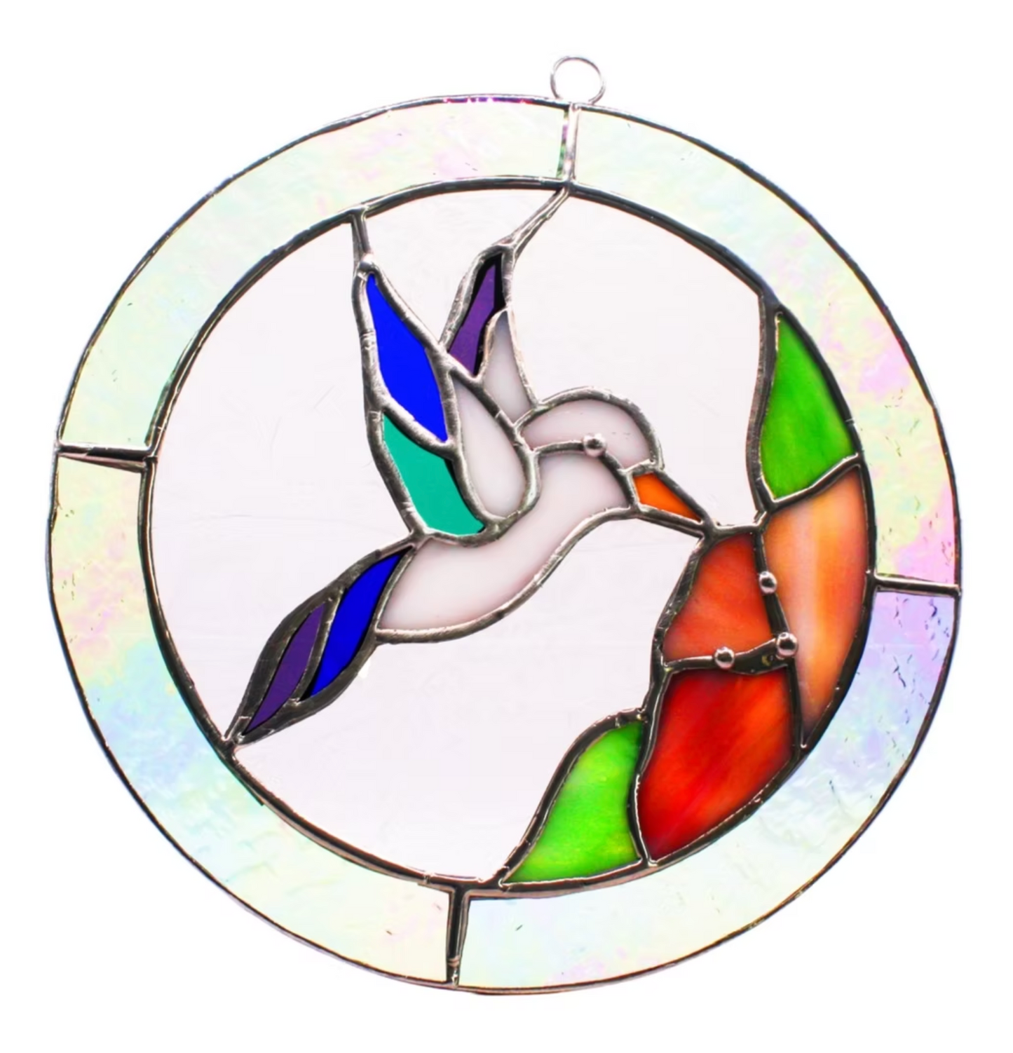 Stained Glass Hummingbird - Iridescent (7" Circle)