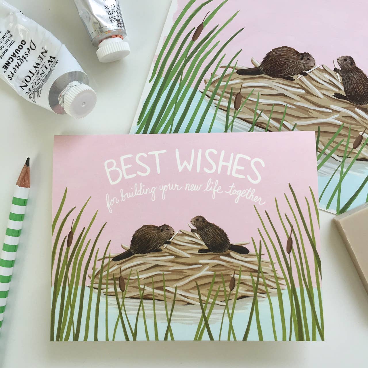 Beavers Building a Dam Best Wishes Wedding Card - The Regal Find
