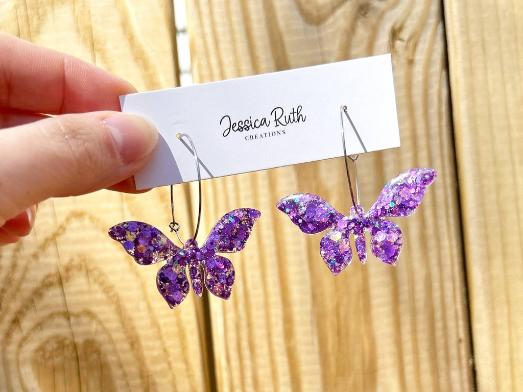 Butterfly Hoop Dangle Earrings: Lavender Dream - The Regal Find