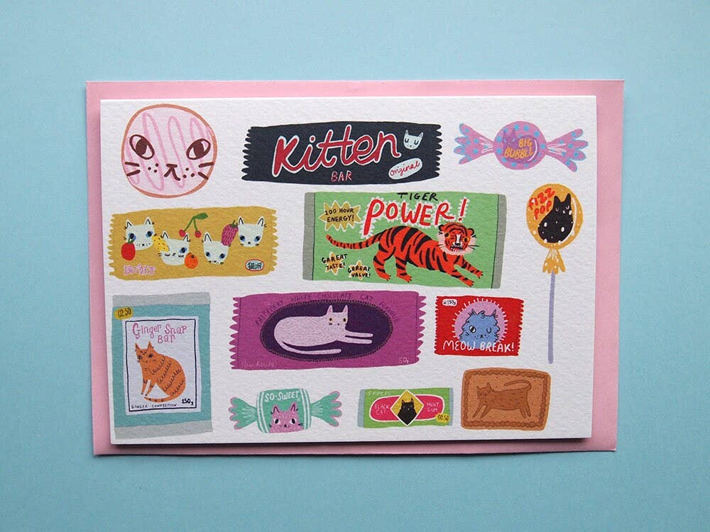 Retro Chocolate Cat Themed Greetings Card