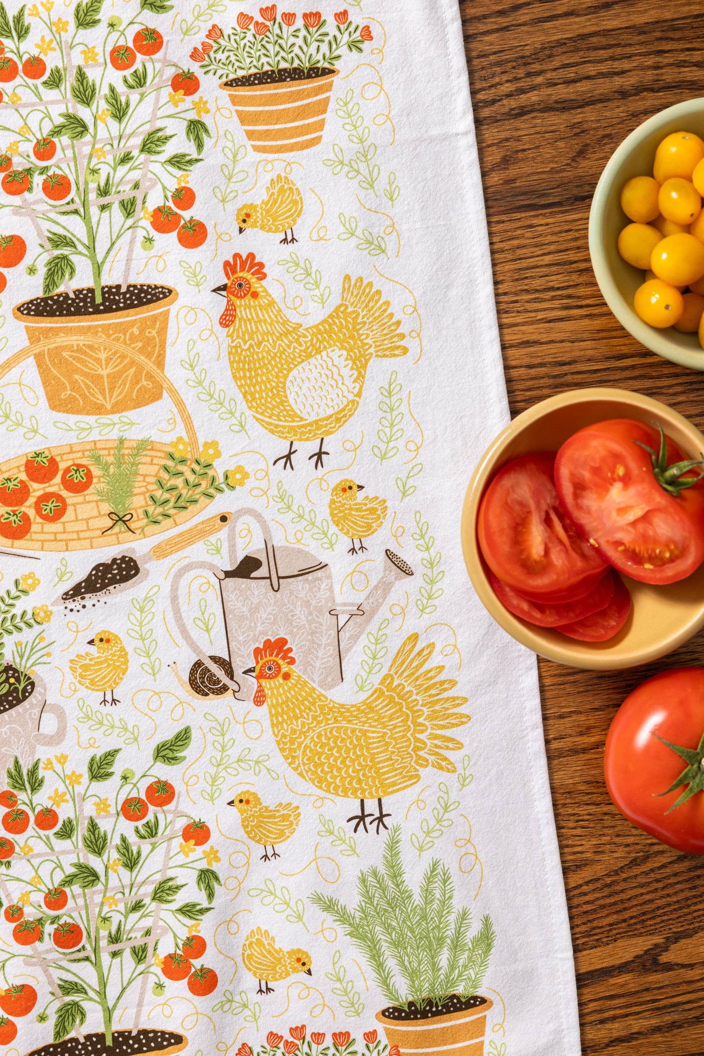 Garden Chickens Tea Towel - Farmhouse Kitchen Towel Decor