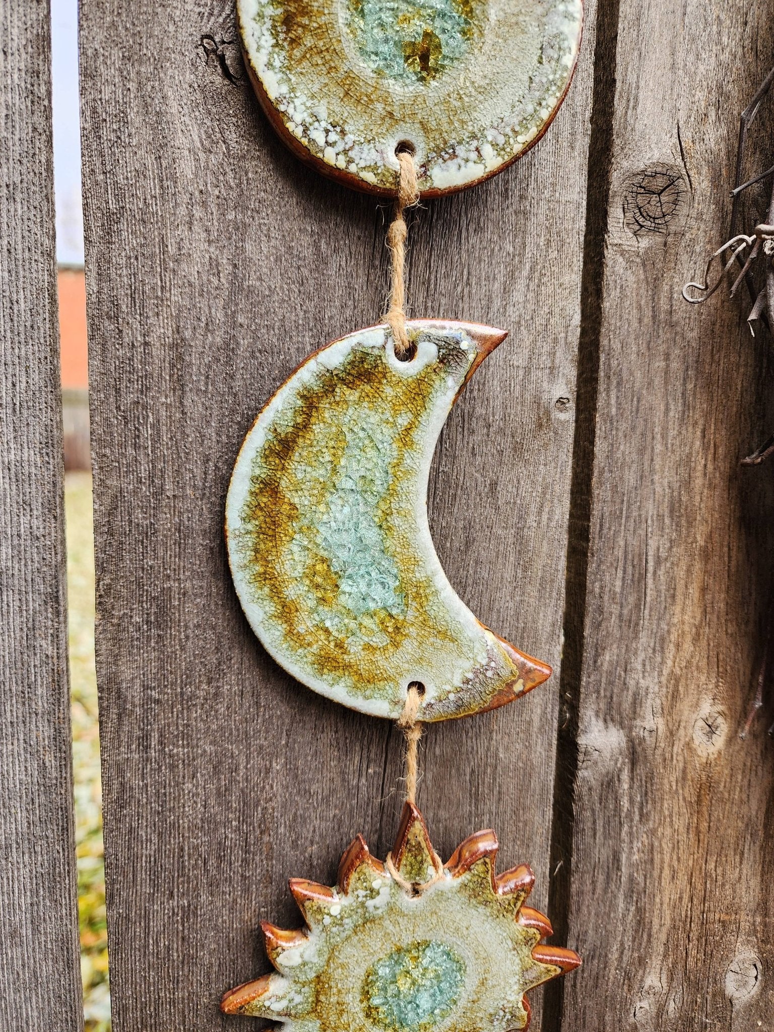Celestial Wall Hanging, Handmade Sun Moon Stars, Boho Gift: Ash / Small 26" x 5" - The Regal Find