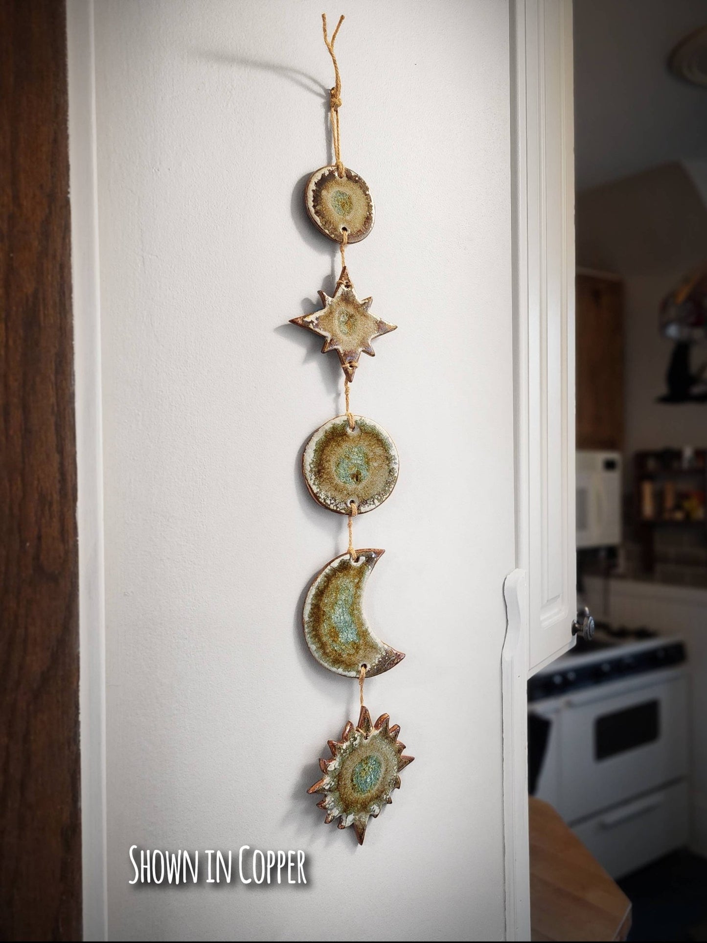 Celestial Wall Hanging, Handmade Sun Moon Stars, Boho Gift: Ash / Small 26" x 5" - The Regal Find