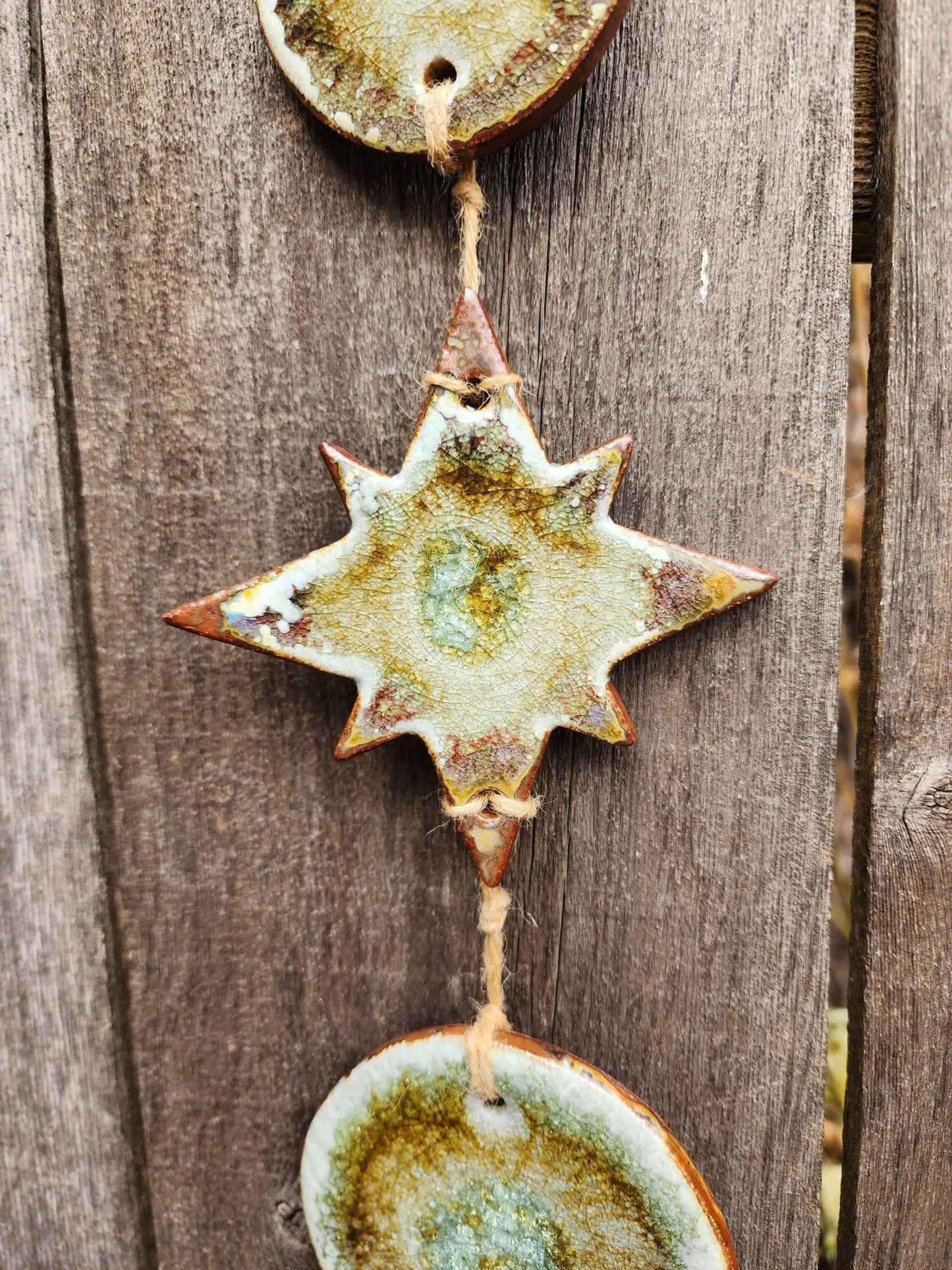 Celestial Wall Hanging, Handmade Sun Moon Stars, Boho Gift: Ash / Small 26" x 5" - The Regal Find