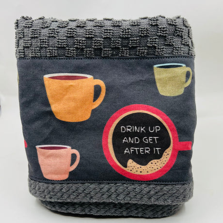 Dark Gray kitchen towel with coffee mugs - The Regal Find